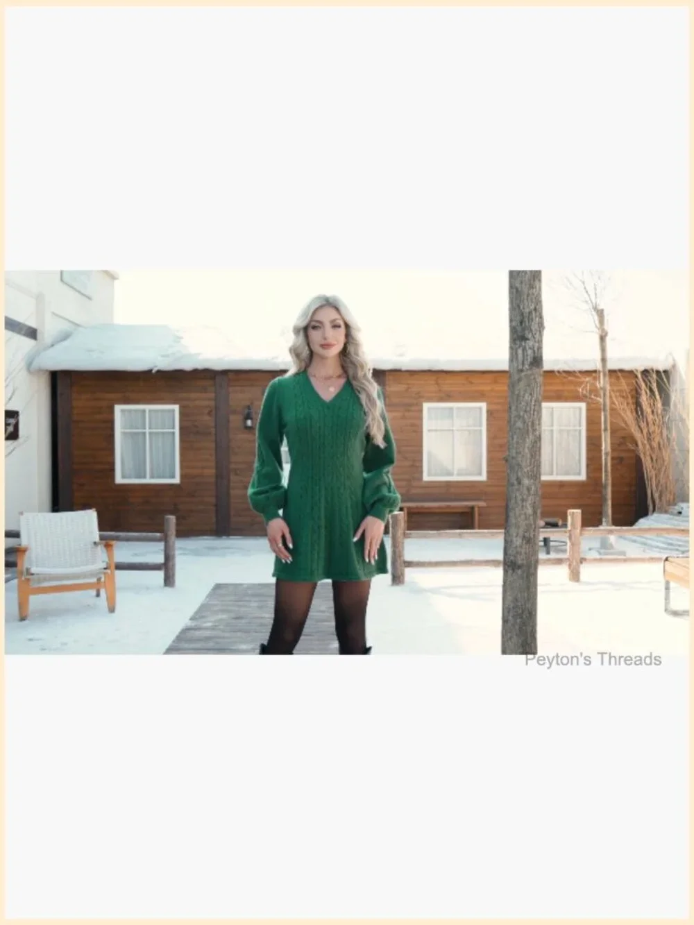 Long Sleeve Cable Knit Sweater Dress V Neck A Line Midi Length